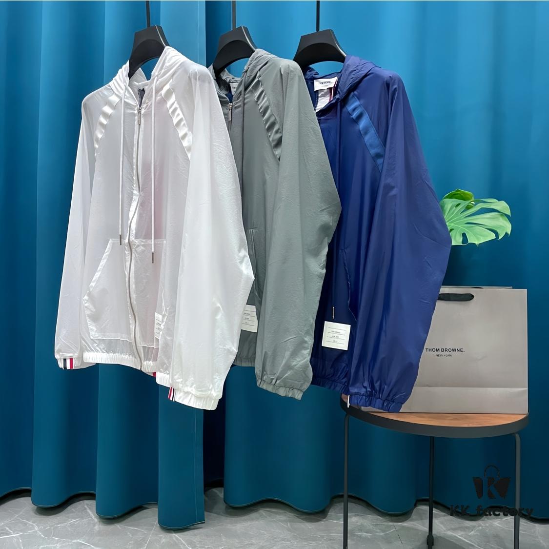 6931a518ccd8ab3d7af99658 THOM BROWNE Inspired Lightweight UV Protection Hoodie - Summer Loose-Fit with Contrasting Back Stripe Design, Breathable Skin-Like Fabric