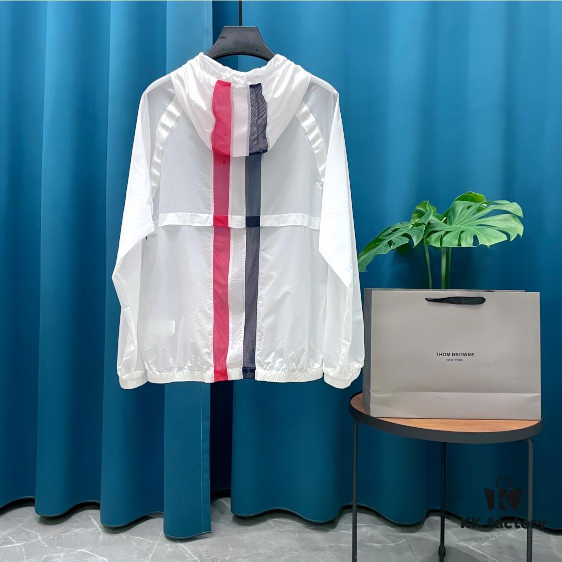 6931a518ccd8ab3d7af9965a THOM BROWNE Inspired Lightweight UV Protection Hoodie - Summer Loose-Fit with Contrasting Back Stripe Design, Breathable Skin-Like Fabric