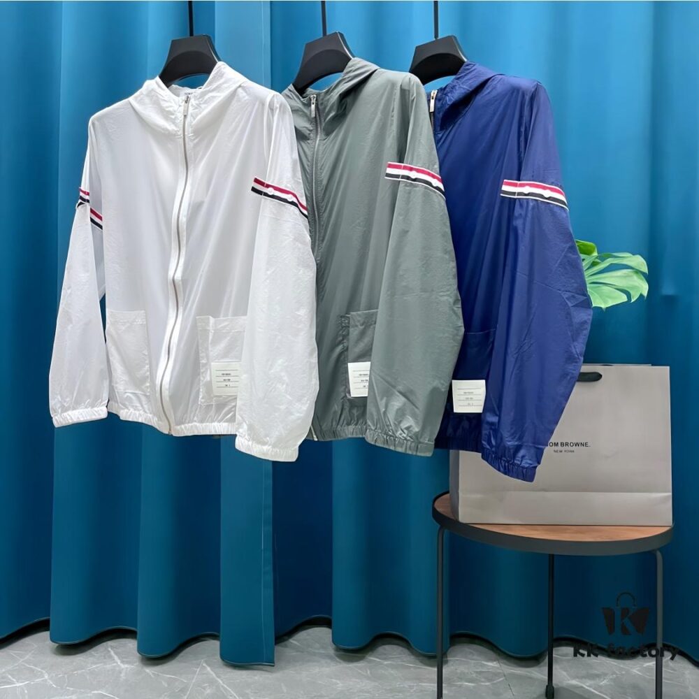 6931a518ccd8ab3d7af9965f Thom Browne Inspired Lightweight UV Protection Hoodie - Classic Stripe Trim Breathable Skin-Fit Jacket for Summer
