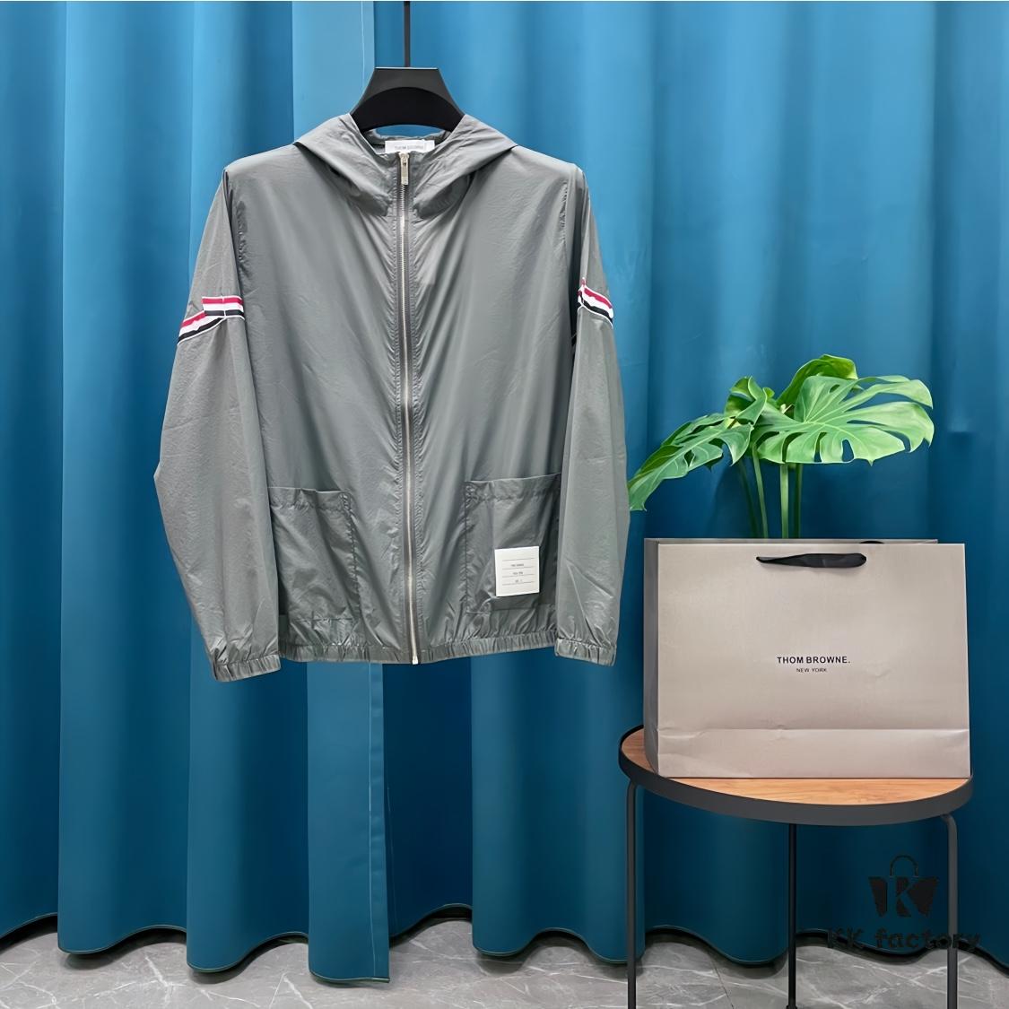 6931a519ccd8ab3d7af99663 Thom Browne Inspired Lightweight UV Protection Hoodie - Classic Stripe Trim Breathable Skin-Fit Jacket for Summer