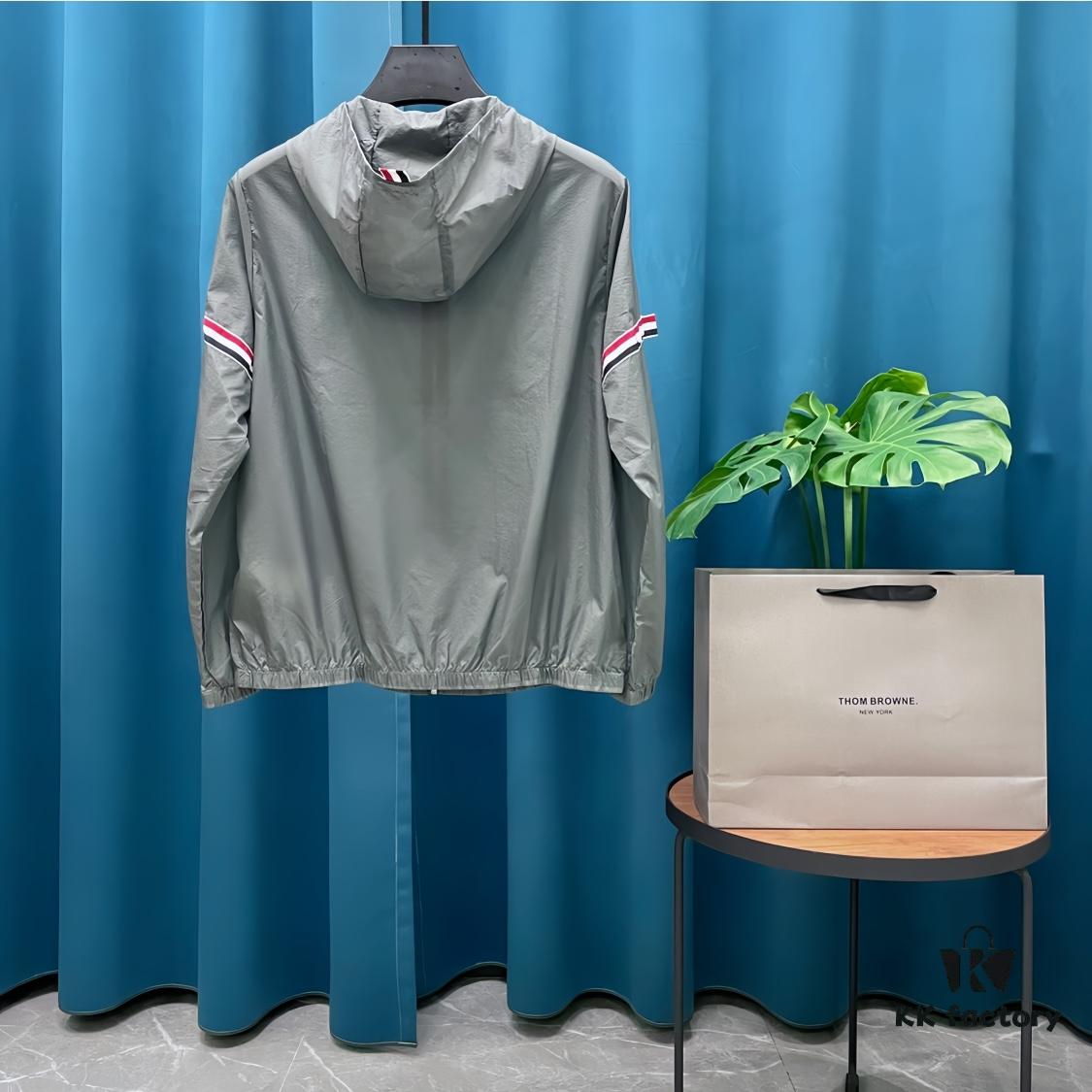 6931a519ccd8ab3d7af99664 Thom Browne Inspired Lightweight UV Protection Hoodie - Classic Stripe Trim Breathable Skin-Fit Jacket for Summer