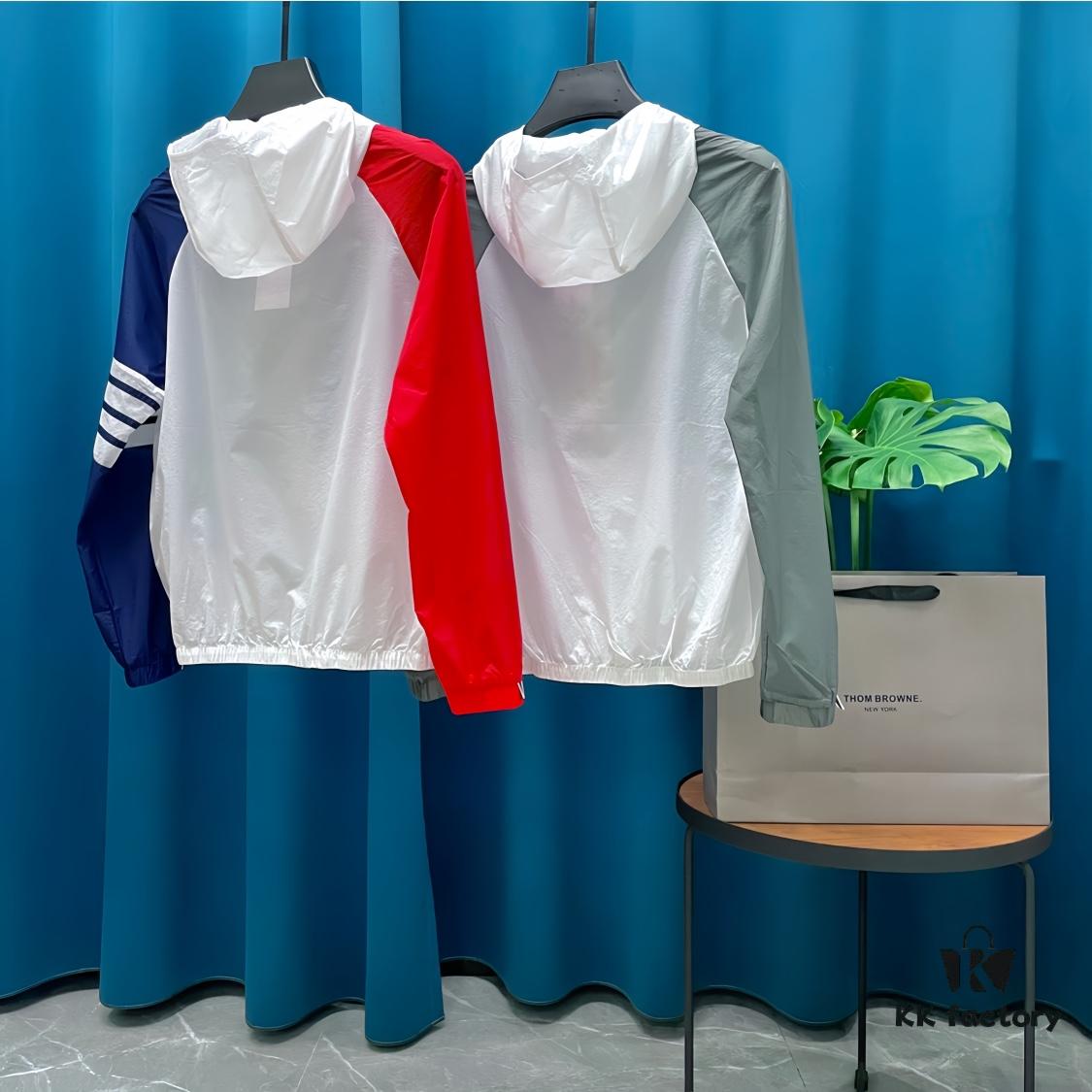 6931a519ccd8ab3d7af99668 THOM BROWNE ➡️ Tom Brown Sun Protection Jacket, Summer Classic Color-Blocked Four-Stripe Lightweight Breathable Hooded Skin Coat