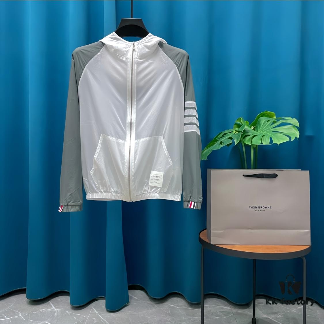 6931a519ccd8ab3d7af9966b THOM BROWNE ➡️ Tom Brown Sun Protection Jacket, Summer Classic Color-Blocked Four-Stripe Lightweight Breathable Hooded Skin Coat