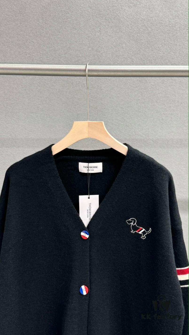 6931a51accd8ab3d7af99684 Thom Browne TB Striped Puppy Cardigan Sweater, British Style New Arrival, Wool Blend Preppy Knitwear