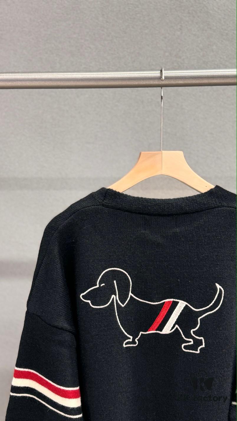 6931a51accd8ab3d7af99685 Thom Browne TB Striped Puppy Cardigan Sweater, British Style New Arrival, Wool Blend Preppy Knitwear