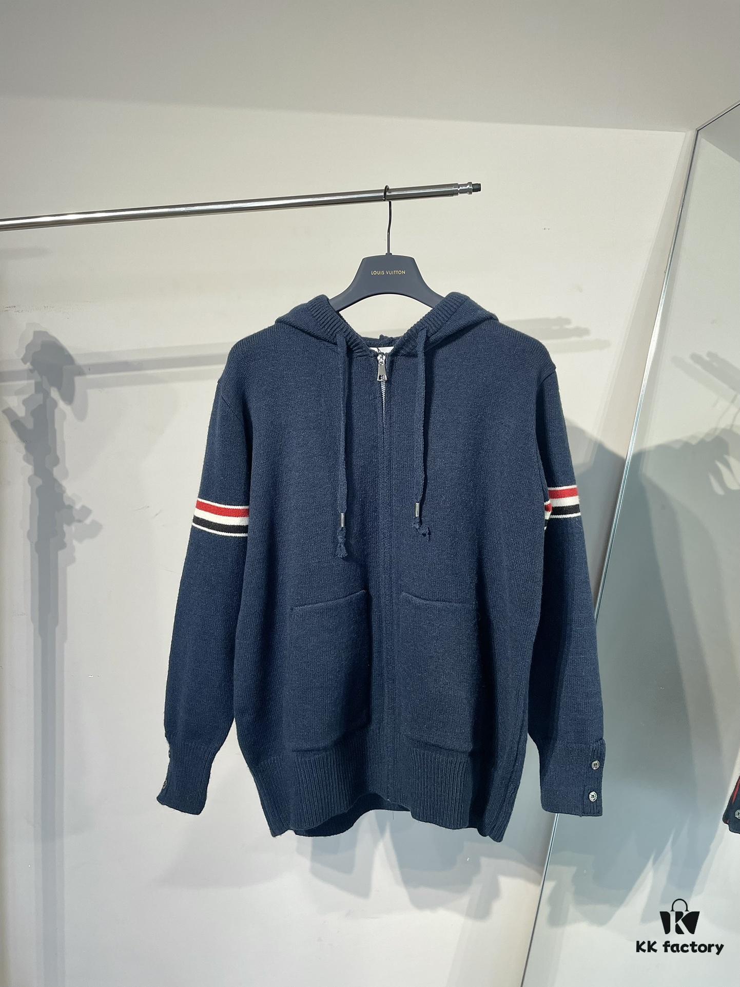 6931a51bccd8ab3d7af99686 THOM BROWNE Fall 2024 New Arrival Tricolor Sleeve Stripe Colorblock Zipper Knit Hooded Jacket, Classic TB Logo Zip-Up Cardigan, Rich and Textured Overall Color, Wool Blend Fabric with Soft Comfort, Contrasting Stripes Add Design Flair – Stylish, Unique, and Versatile Hooded Zip-Up Outerwear