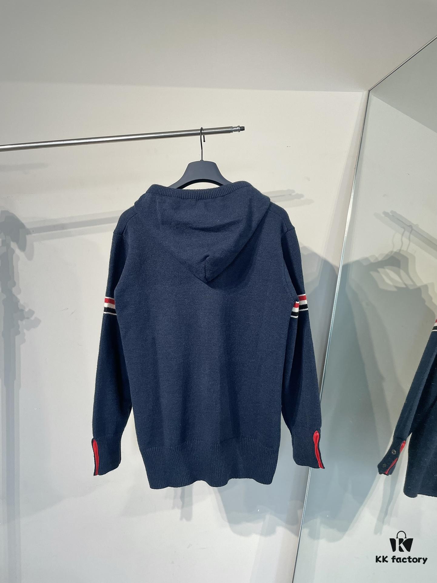 6931a51bccd8ab3d7af99687 THOM BROWNE Fall 2024 New Arrival Tricolor Sleeve Stripe Colorblock Zipper Knit Hooded Jacket, Classic TB Logo Zip-Up Cardigan, Rich and Textured Overall Color, Wool Blend Fabric with Soft Comfort, Contrasting Stripes Add Design Flair – Stylish, Unique, and Versatile Hooded Zip-Up Outerwear