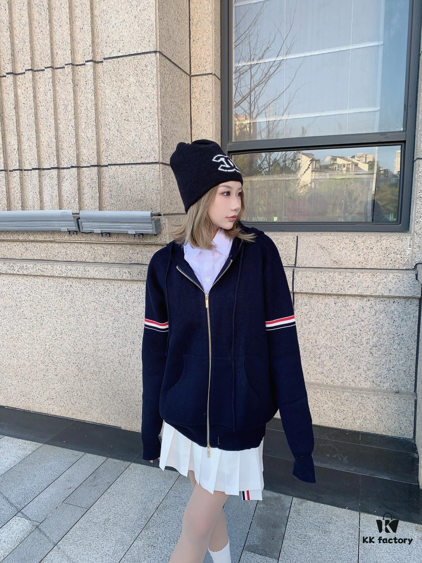 6931a51bccd8ab3d7af99688 THOM BROWNE Fall 2024 New Arrival Tricolor Sleeve Stripe Colorblock Zipper Knit Hooded Jacket, Classic TB Logo Zip-Up Cardigan, Rich and Textured Overall Color, Wool Blend Fabric with Soft Comfort, Contrasting Stripes Add Design Flair – Stylish, Unique, and Versatile Hooded Zip-Up Outerwear