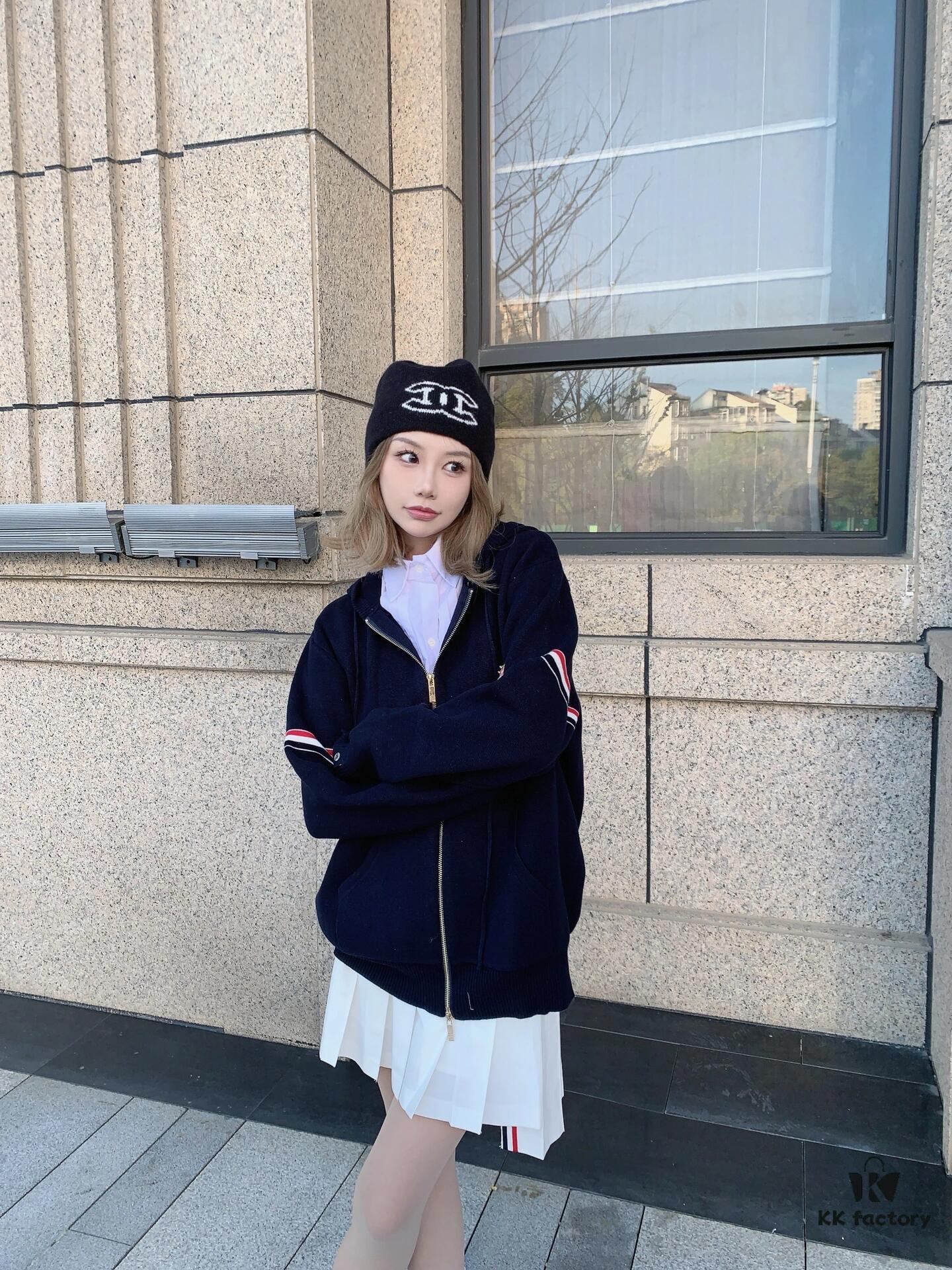 6931a51bccd8ab3d7af9968a THOM BROWNE Fall 2024 New Arrival Tricolor Sleeve Stripe Colorblock Zipper Knit Hooded Jacket, Classic TB Logo Zip-Up Cardigan, Rich and Textured Overall Color, Wool Blend Fabric with Soft Comfort, Contrasting Stripes Add Design Flair – Stylish, Unique, and Versatile Hooded Zip-Up Outerwear