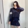 6931a51cccd8ab3d7af996aa THOM BROWNE TB 24SS Snowflake Chunky-Knit Navy Blue Four-Stripes Crewneck Sweater for Couples