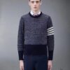 6931a51dccd8ab3d7af996ab THOM BROWNE TB 24SS Snowflake Chunky-Knit Navy Blue Four-Stripes Crewneck Sweater for Couples