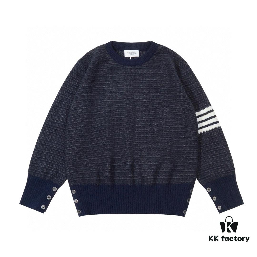 6931a51dccd8ab3d7af996ad THOM BROWNE TB 24SS Snowflake Chunky-Knit Navy Blue Four-Stripes Crewneck Sweater for Couples