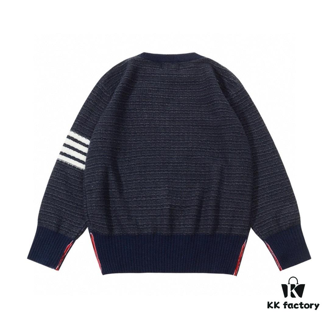 6931a51dccd8ab3d7af996ae THOM BROWNE TB 24SS Snowflake Chunky-Knit Navy Blue Four-Stripes Crewneck Sweater for Couples