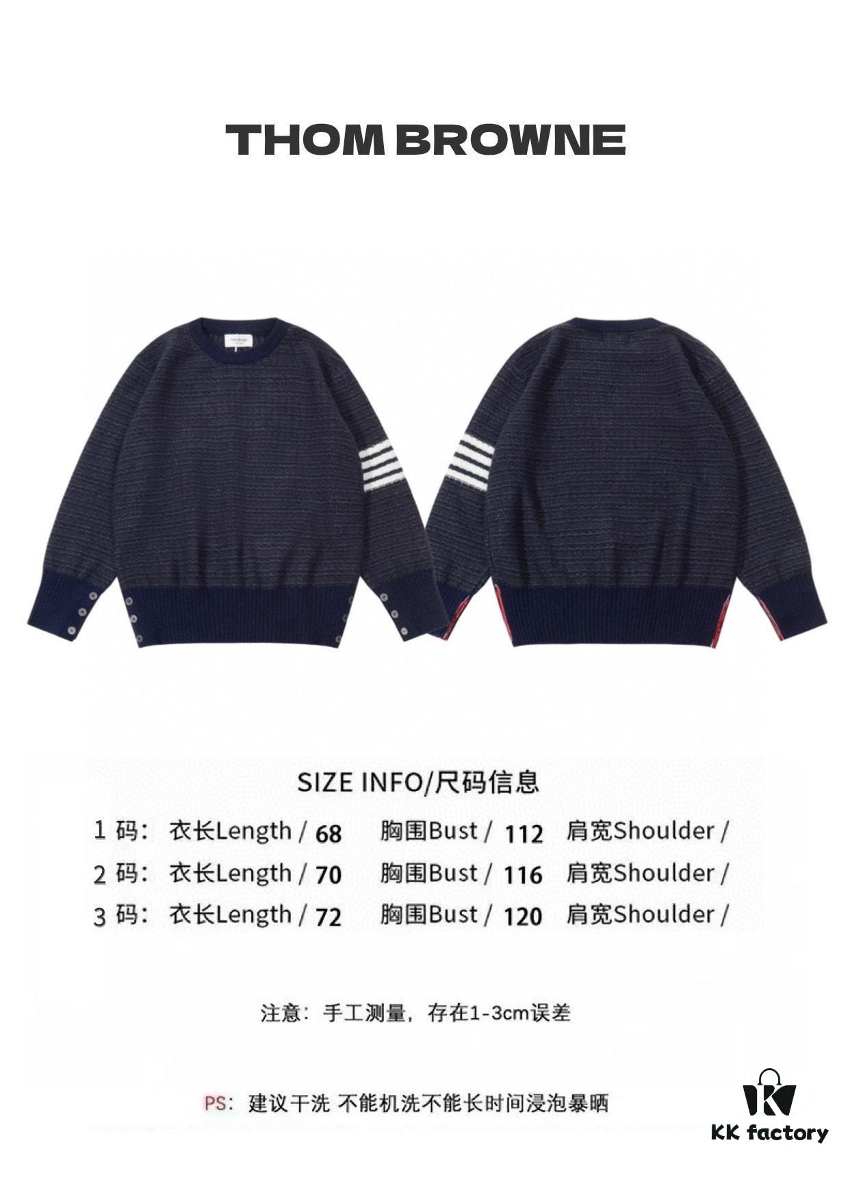 6931a51dccd8ab3d7af996b3 THOM BROWNE TB 24SS Snowflake Chunky-Knit Navy Blue Four-Stripes Crewneck Sweater for Couples