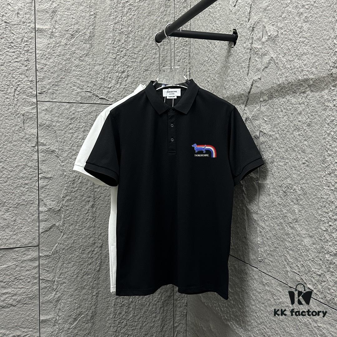 6931a51fccd8ab3d7af996d0 TB*Tom Short Sleeve Polo 2025 Spring/Summer New Arrival Minimalist Red White Blue Scarf Dog Embroidery Beaded Fabric Unisex Short Sleeve Polo Collar