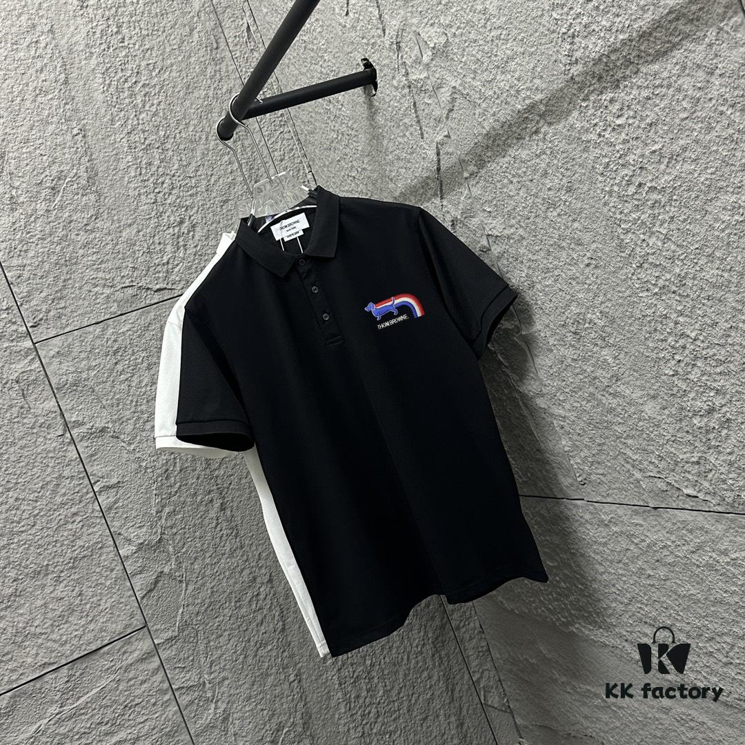 6931a51fccd8ab3d7af996d1 TB*Tom Short Sleeve Polo 2025 Spring/Summer New Arrival Minimalist Red White Blue Scarf Dog Embroidery Beaded Fabric Unisex Short Sleeve Polo Collar