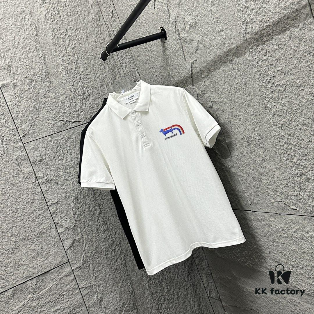 6931a51fccd8ab3d7af996d9 TB*Tom* Short Sleeve Polo 2025 Spring Summer New Arrival Minimalist Red White Blue Scarf Dog Embroidery Beaded Fabric Unisex Short Sleeve Polo Collar