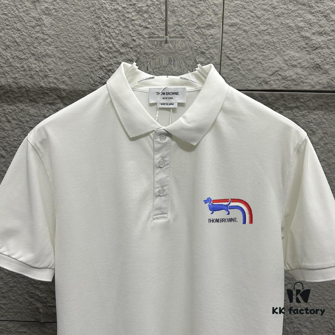 6931a51fccd8ab3d7af996da TB*Tom* Short Sleeve Polo 2025 Spring Summer New Arrival Minimalist Red White Blue Scarf Dog Embroidery Beaded Fabric Unisex Short Sleeve Polo Collar