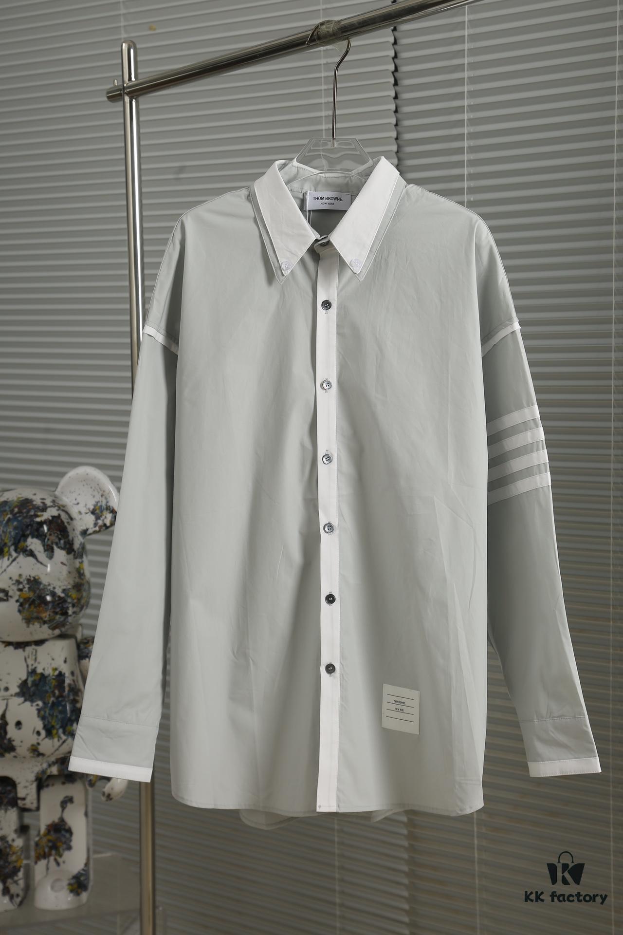 6931a524ccd8ab3d7af9972c Designer TB25 Spring Summer New Arrival Shirt, 50s Poplin Cotton, Two-Tone Collar with Double Layer Design, Custom 12 Pairs Shell Buttons, Unisex Sizing S M L XL
