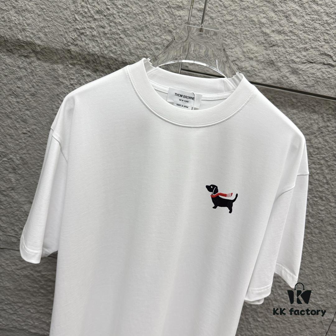 6931a526ccd8ab3d7af99755 TB*Tommy* 2025 Spring and Summer New Arrival Classic Scarf Dog Embroidery Short Sleeve T-Shirt Custom Double Gauze Plain Weave Pure Cotton 300 Fabric Unisex
