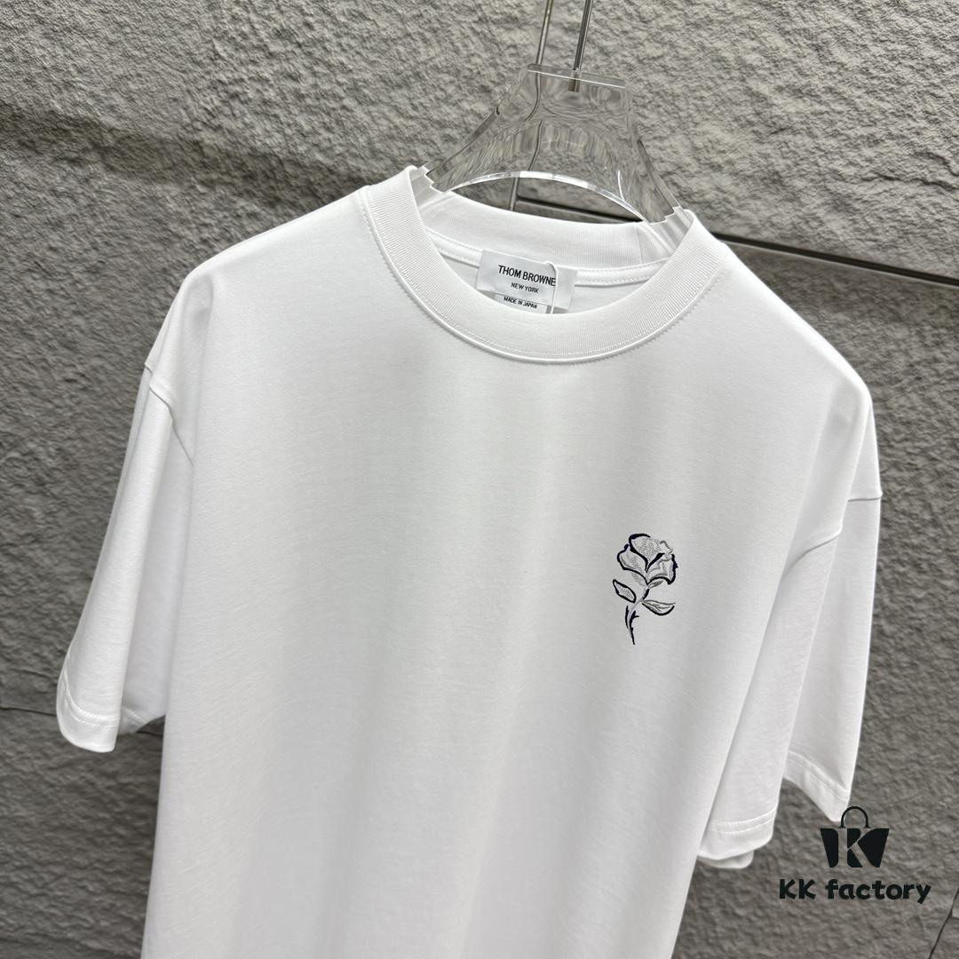 6931a527ccd8ab3d7af99767 TB*Tommy* 2025 Spring Summer New Arrival Classic Rose Embroidery Short Sleeve T-Shirt Custom Double Gauze Plain Weave 100% Cotton 300 Fabric Unisex