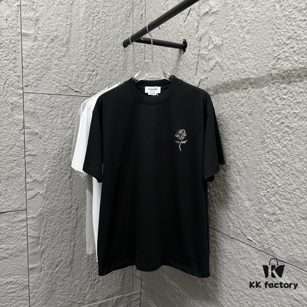 6931a528ccd8ab3d7af9976e TB*Tom 2025 Spring/Summer New Arrival Classic Rose Embroidery Short-Sleeve T-Shirt Unisex Design Made from Custom Double-Gauze Plain-Woven 300g Cotton Fabric