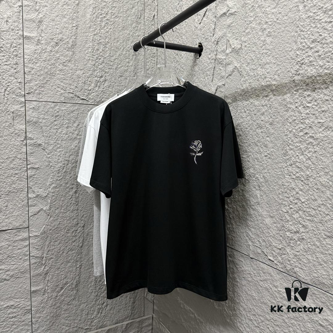 6931a528ccd8ab3d7af9976e TB*Tom 2025 Spring/Summer New Arrival Classic Rose Embroidery Short-Sleeve T-Shirt Unisex Design Made from Custom Double-Gauze Plain-Woven 300g Cotton Fabric