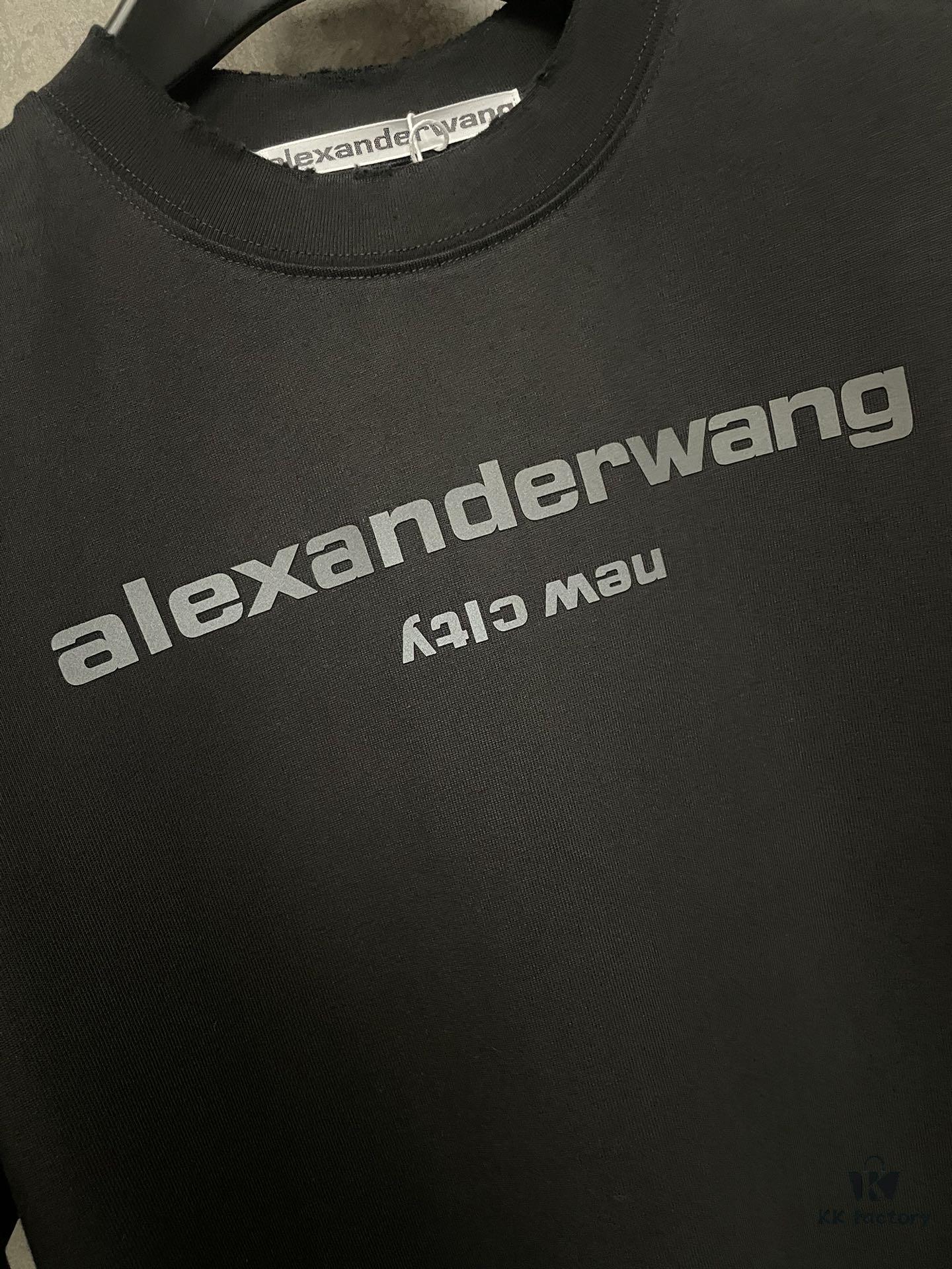 6931a53cccd8ab3d7af998b3 Alexander Wang 24SS Classic Logo Distressed Heavyweight T-Shirt with Thick Print