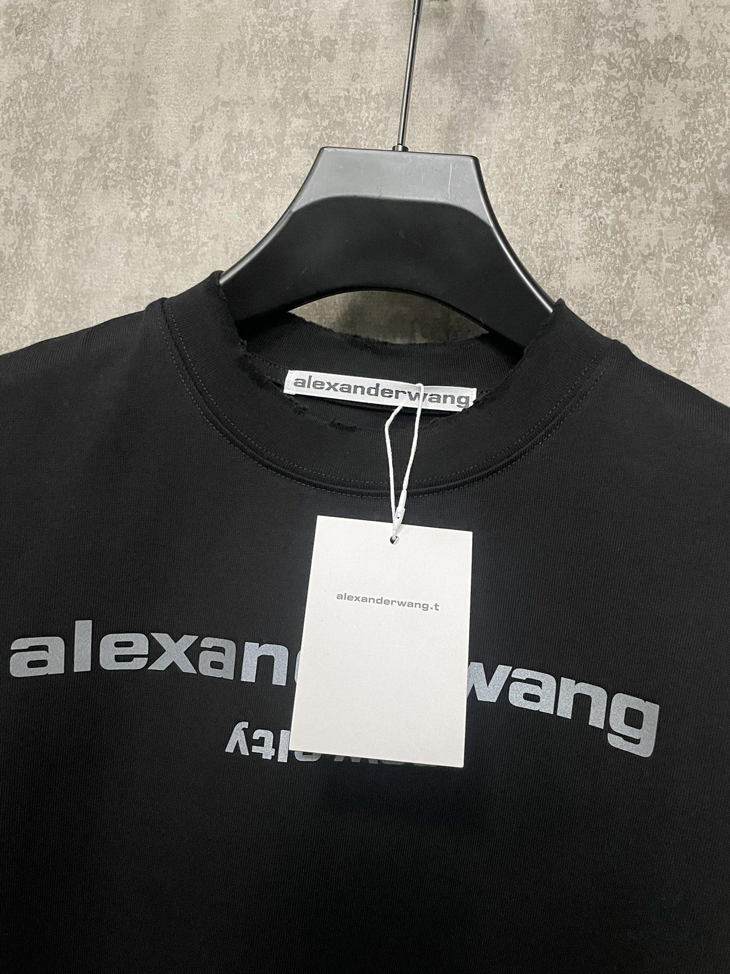 6931a53cccd8ab3d7af998b5 Alexander Wang 24SS Classic Logo Distressed Heavyweight T-Shirt with Thick Print