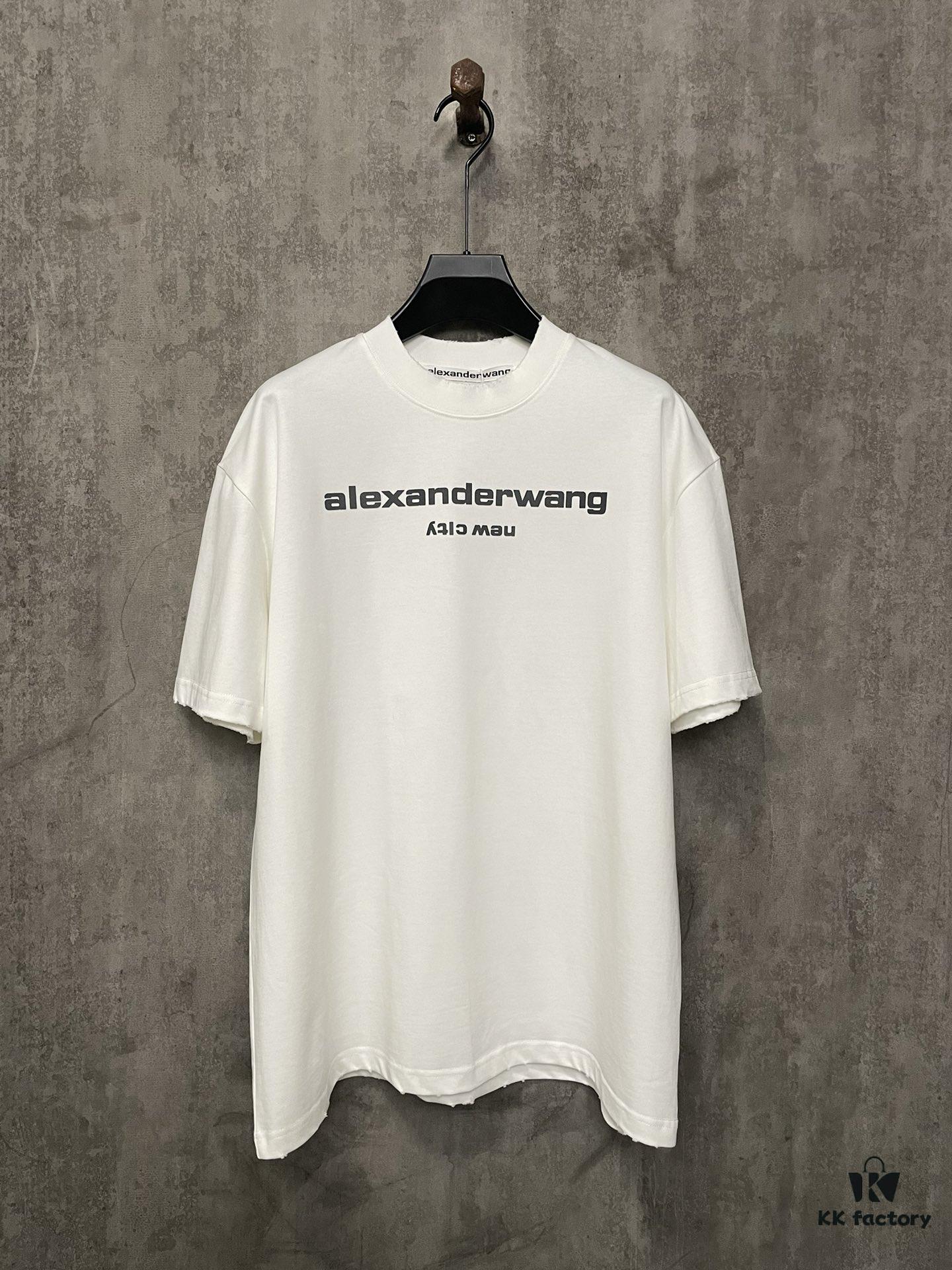 6931a53cccd8ab3d7af998b7 Alexander Wang 24SS Classic Logo Distressed Heavyweight T-Shirt with Thick Plate Print