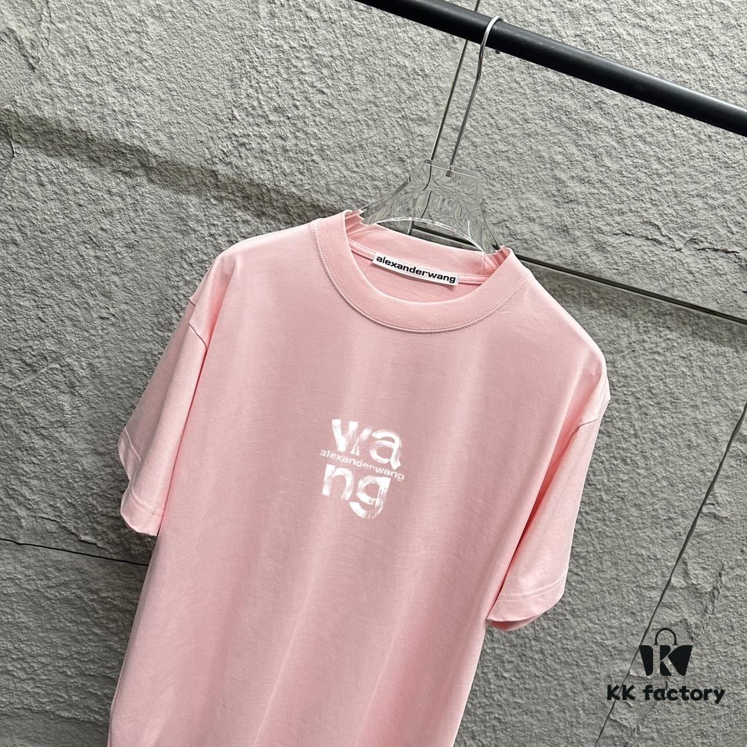 6931a53dccd8ab3d7af998c2 Alexander Wang 2025 Spring/Summer New Arrival Classic WANG Front and Back Letter Print Custom Double Gauze Plain Cotton Short Sleeve T-Shirt Unisex