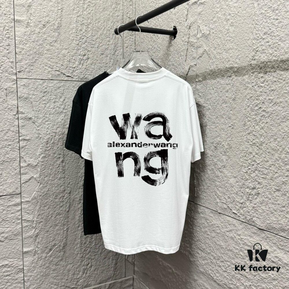 6931a53dccd8ab3d7af998ca Alexander Wang 2025 Spring/Summer New Arrival Classic WANG Front and Back Letter Print Custom Dual Gauze Plain Cotton Short Sleeve T-Shirt Unisex