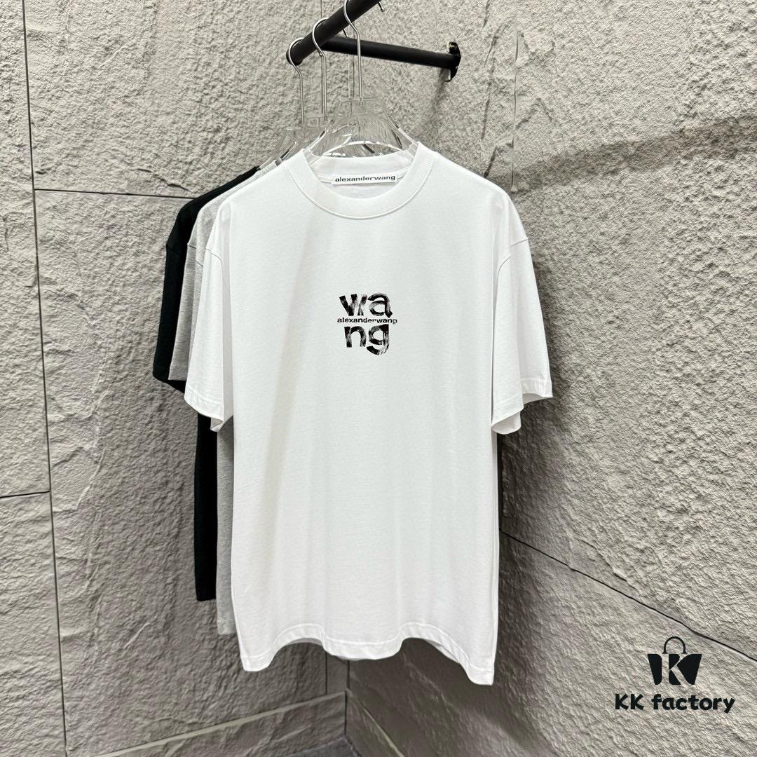 Alexander Wang 2025 Spring/Summer New Arrival Classic WANG Front and Back Letter Print Custom Dual Gauze Plain Cotton Short Sleeve T-Shirt Unisex