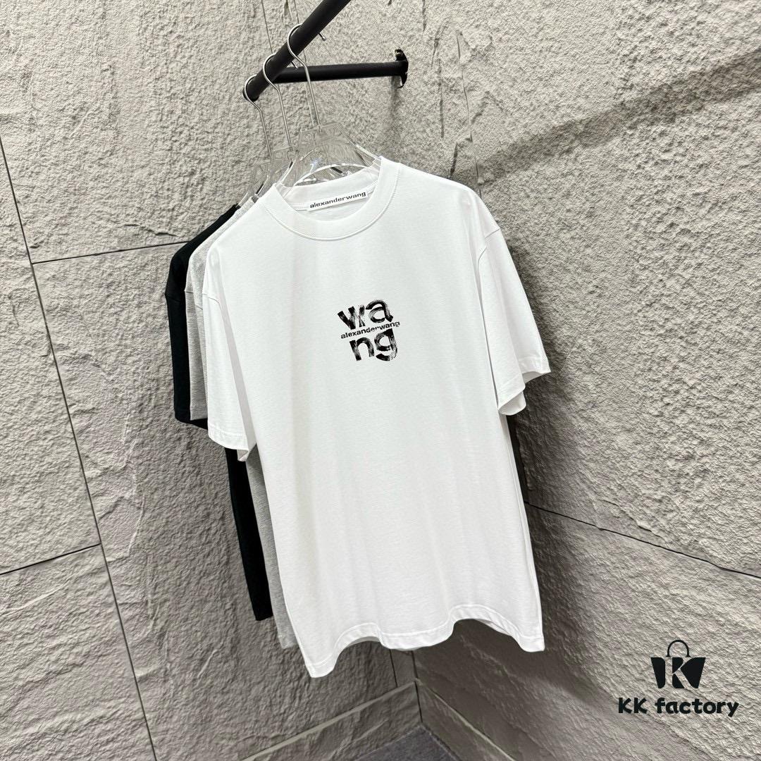Alexander Wang 2025 Spring/Summer New Arrival Classic WANG Front and Back Letter Print Custom Dual Gauze Plain Cotton Short Sleeve T-Shirt Unisex