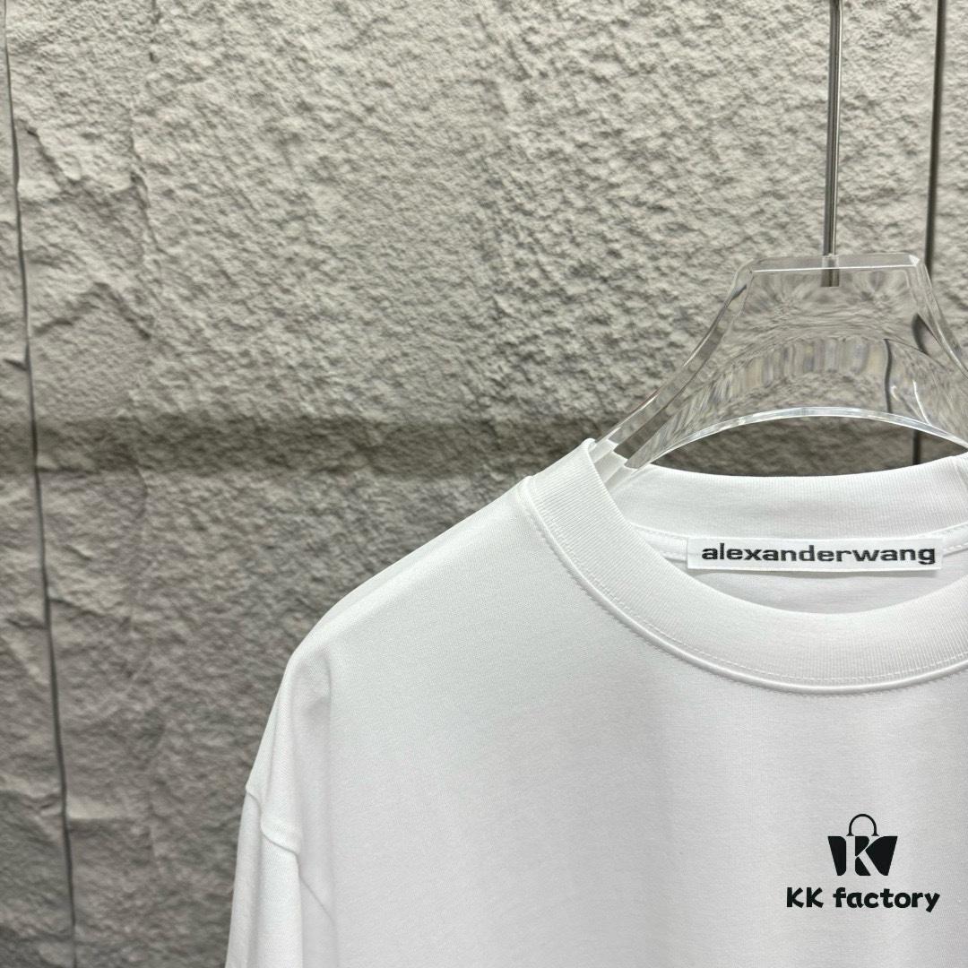 Alexander Wang 2025 Spring/Summer New Arrival Classic WANG Front and Back Letter Print Custom Dual Gauze Plain Cotton Short Sleeve T-Shirt Unisex
