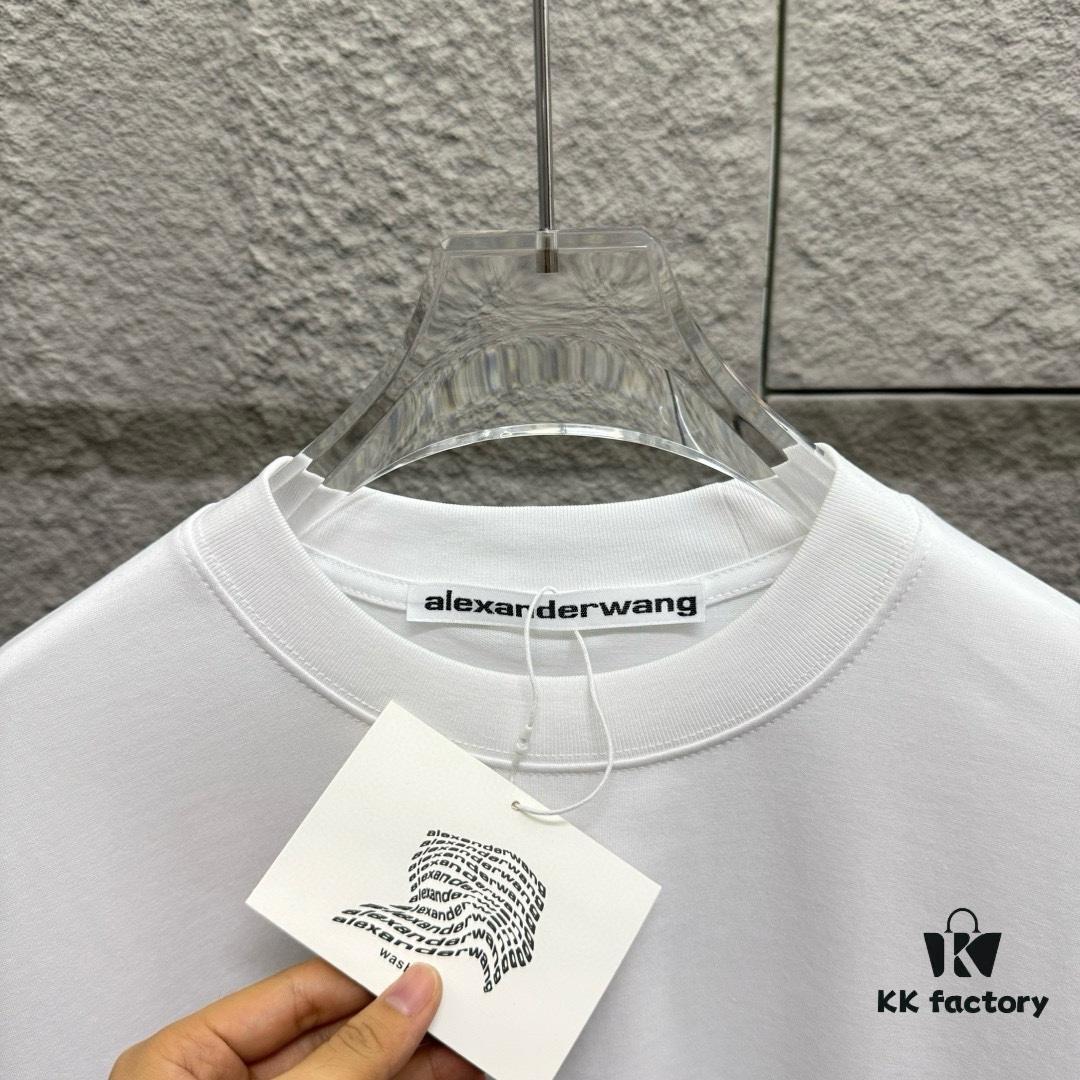 Alexander Wang 2025 Spring/Summer New Arrival Classic WANG Front and Back Letter Print Custom Dual Gauze Plain Cotton Short Sleeve T-Shirt Unisex