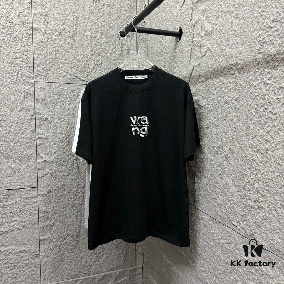 6931a53eccd8ab3d7af998d5 Alexander Wang 2025 Spring/Summer New Arrival Classic WANG Front and Back Letter Print Custom Double Gauze Plain Cotton Short Sleeve T-Shirt Unisex