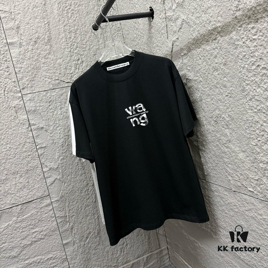 6931a53eccd8ab3d7af998d6 Alexander Wang 2025 Spring/Summer New Arrival Classic WANG Front and Back Letter Print Custom Double Gauze Plain Cotton Short Sleeve T-Shirt Unisex