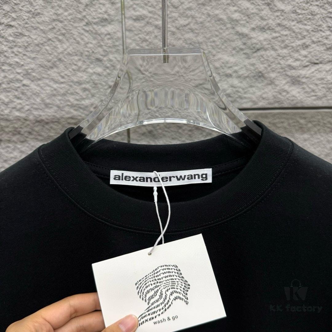 6931a53eccd8ab3d7af998d9 Alexander Wang 2025 Spring/Summer New Arrival Classic WANG Front and Back Letter Print Custom Double Gauze Plain Cotton Short Sleeve T-Shirt Unisex