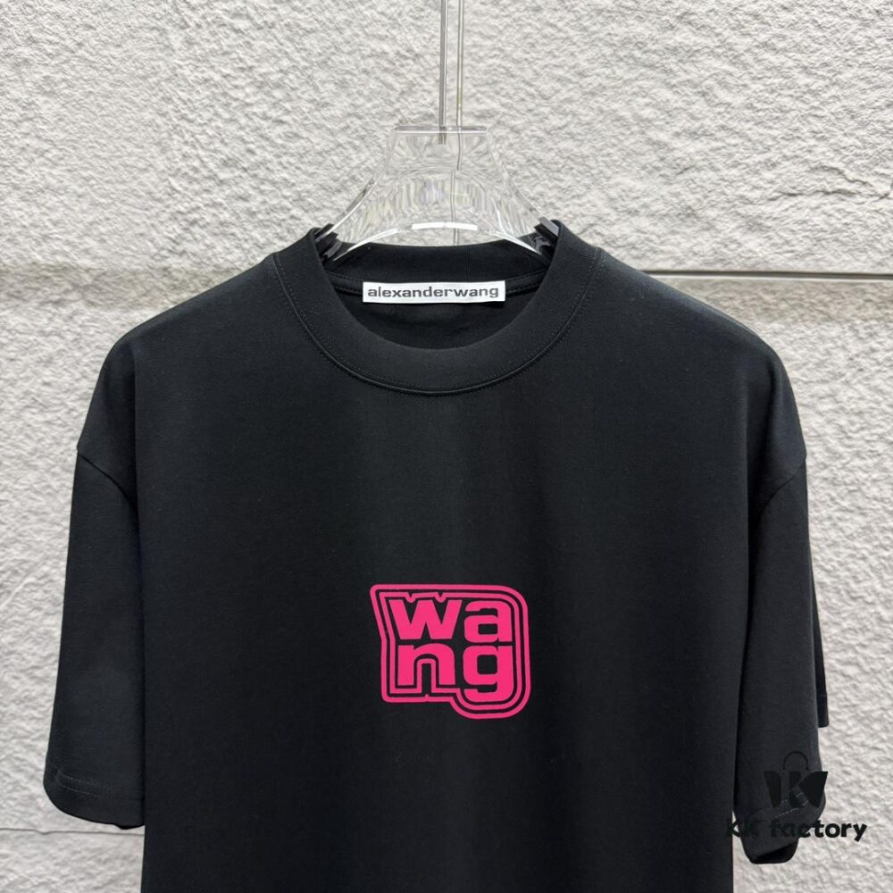 6931a53eccd8ab3d7af998dc Alexander Wang 2025 Spring/Summer New Arrival Short Sleeve T-Shirt with Pink 'Wang' Silicone Print on Front and Back, Made of Custom Dual-Yarn Plain Weave Cotton 300 Fabric, Unisex Design