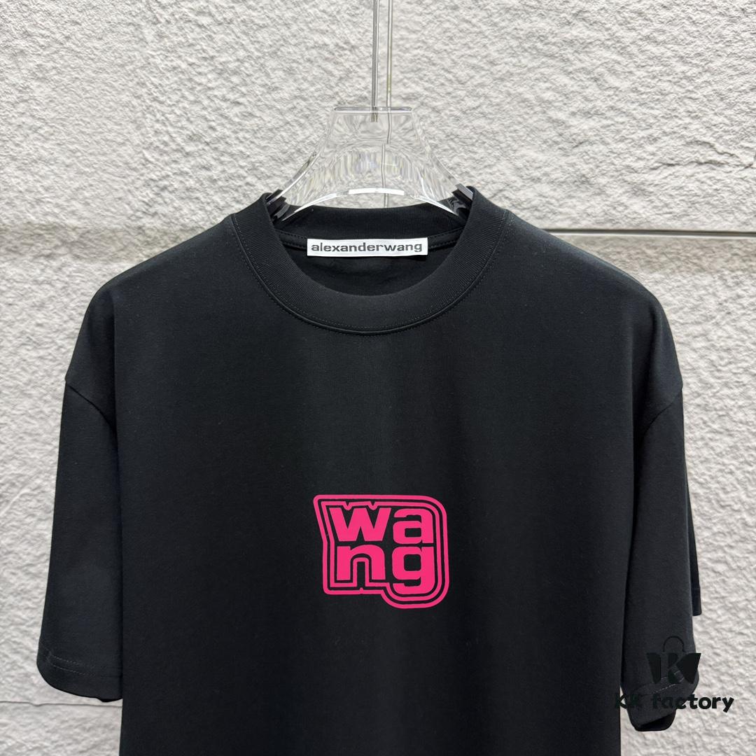 6931a53eccd8ab3d7af998dc Alexander Wang 2025 Spring/Summer New Arrival Short Sleeve T-Shirt with Pink 'Wang' Silicone Print on Front and Back, Made of Custom Dual-Yarn Plain Weave Cotton 300 Fabric, Unisex Design