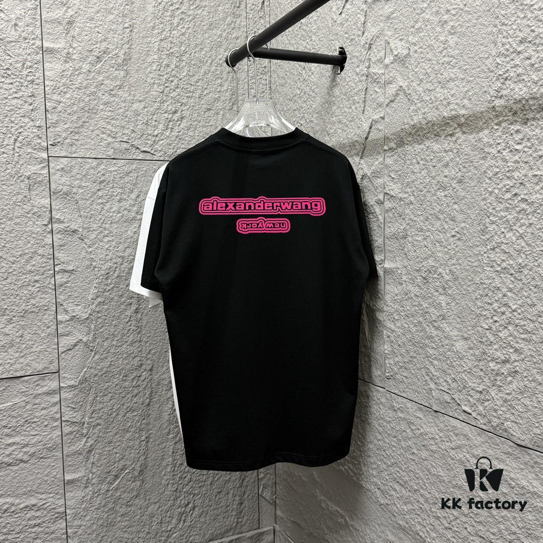 6931a53eccd8ab3d7af998dd Alexander Wang 2025 Spring/Summer New Arrival Short Sleeve T-Shirt with Pink 'Wang' Silicone Print on Front and Back, Made of Custom Dual-Yarn Plain Weave Cotton 300 Fabric, Unisex Design