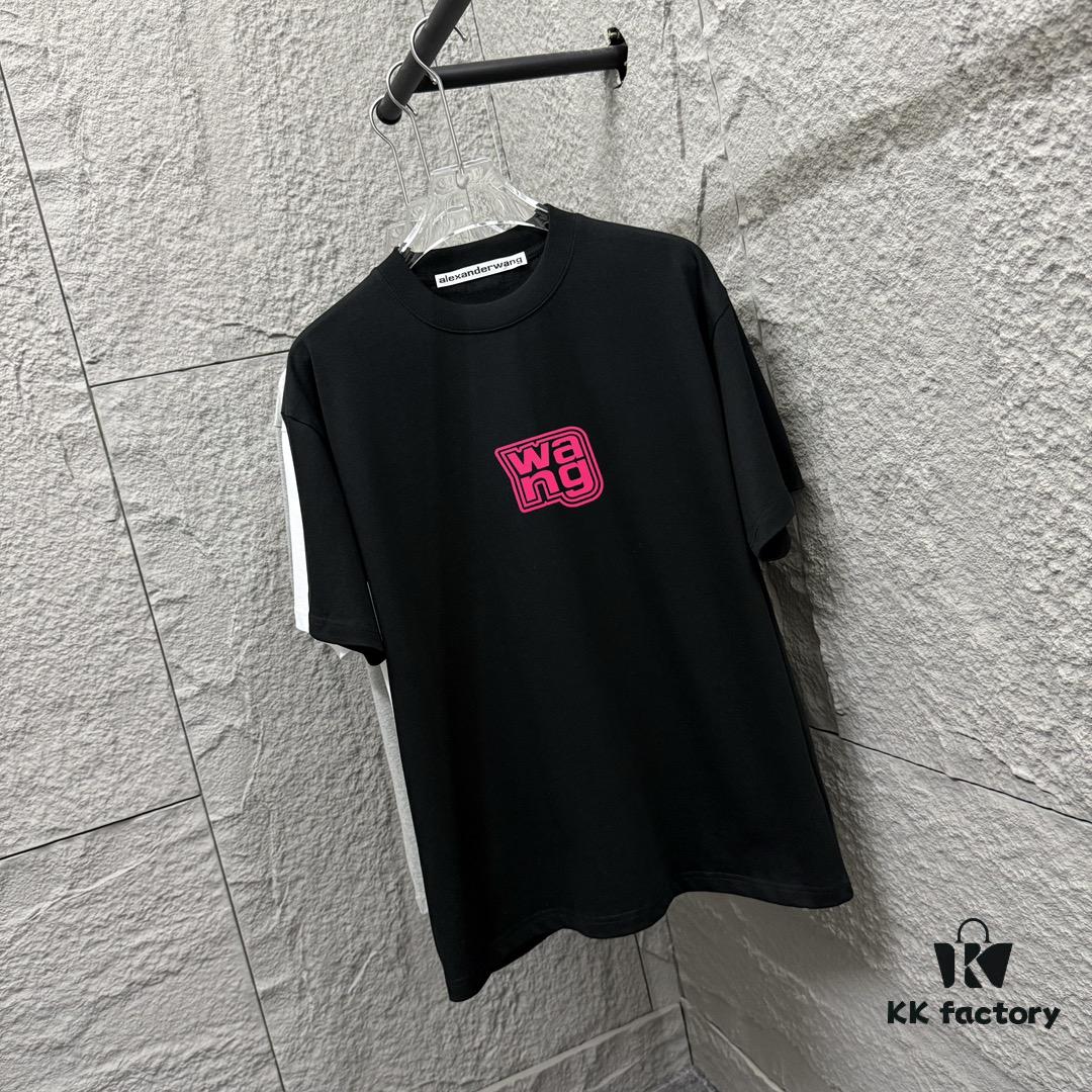 6931a53eccd8ab3d7af998de Alexander Wang 2025 Spring/Summer New Arrival Short Sleeve T-Shirt with Pink 'Wang' Silicone Print on Front and Back, Made of Custom Dual-Yarn Plain Weave Cotton 300 Fabric, Unisex Design
