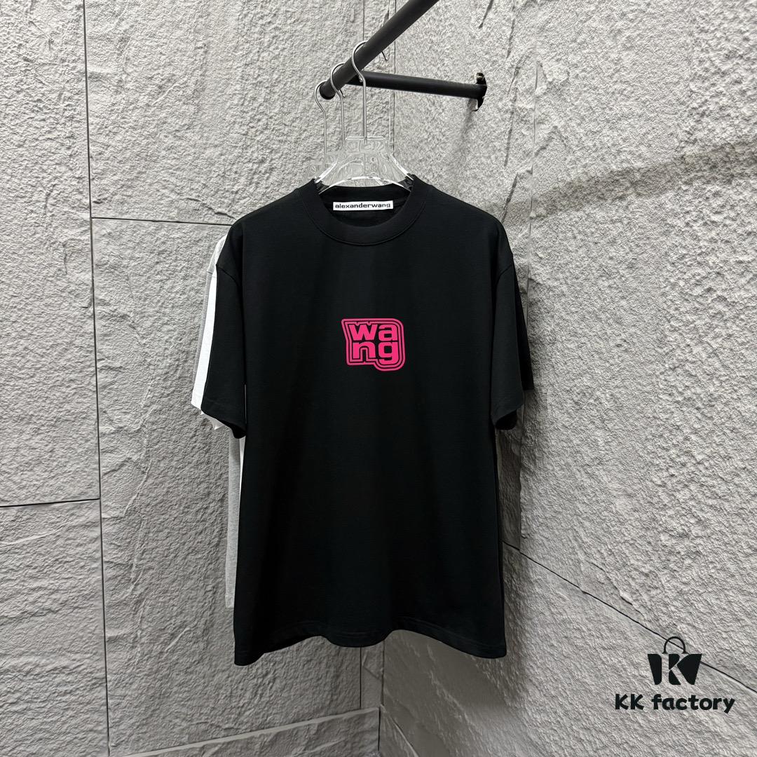 6931a53fccd8ab3d7af998df Alexander Wang 2025 Spring/Summer New Arrival Short Sleeve T-Shirt with Pink 'Wang' Silicone Print on Front and Back, Made of Custom Dual-Yarn Plain Weave Cotton 300 Fabric, Unisex Design