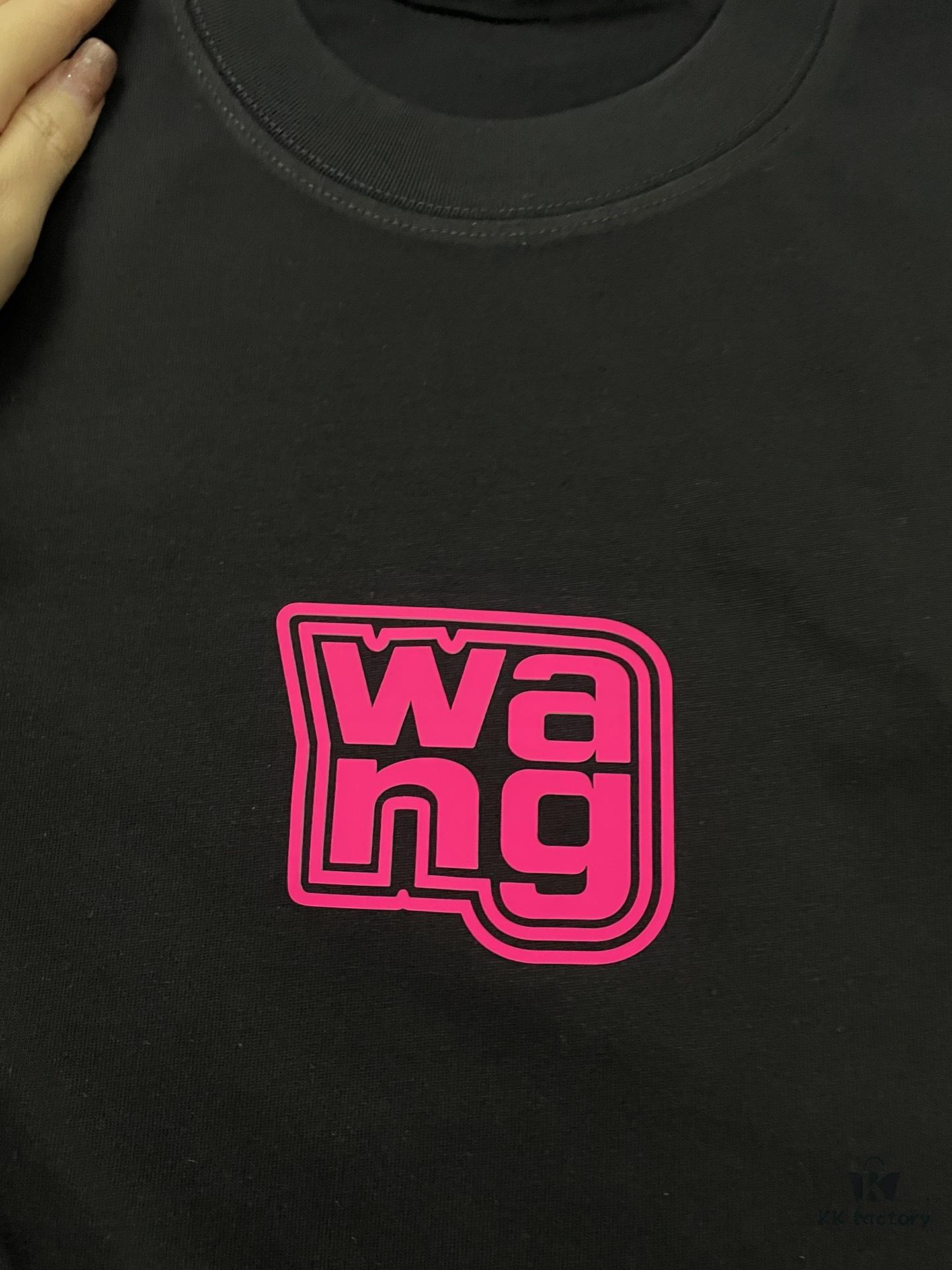 6931a53fccd8ab3d7af998e0 Alexander Wang 2025 Spring/Summer New Arrival Short Sleeve T-Shirt with Pink 'Wang' Silicone Print on Front and Back, Made of Custom Dual-Yarn Plain Weave Cotton 300 Fabric, Unisex Design