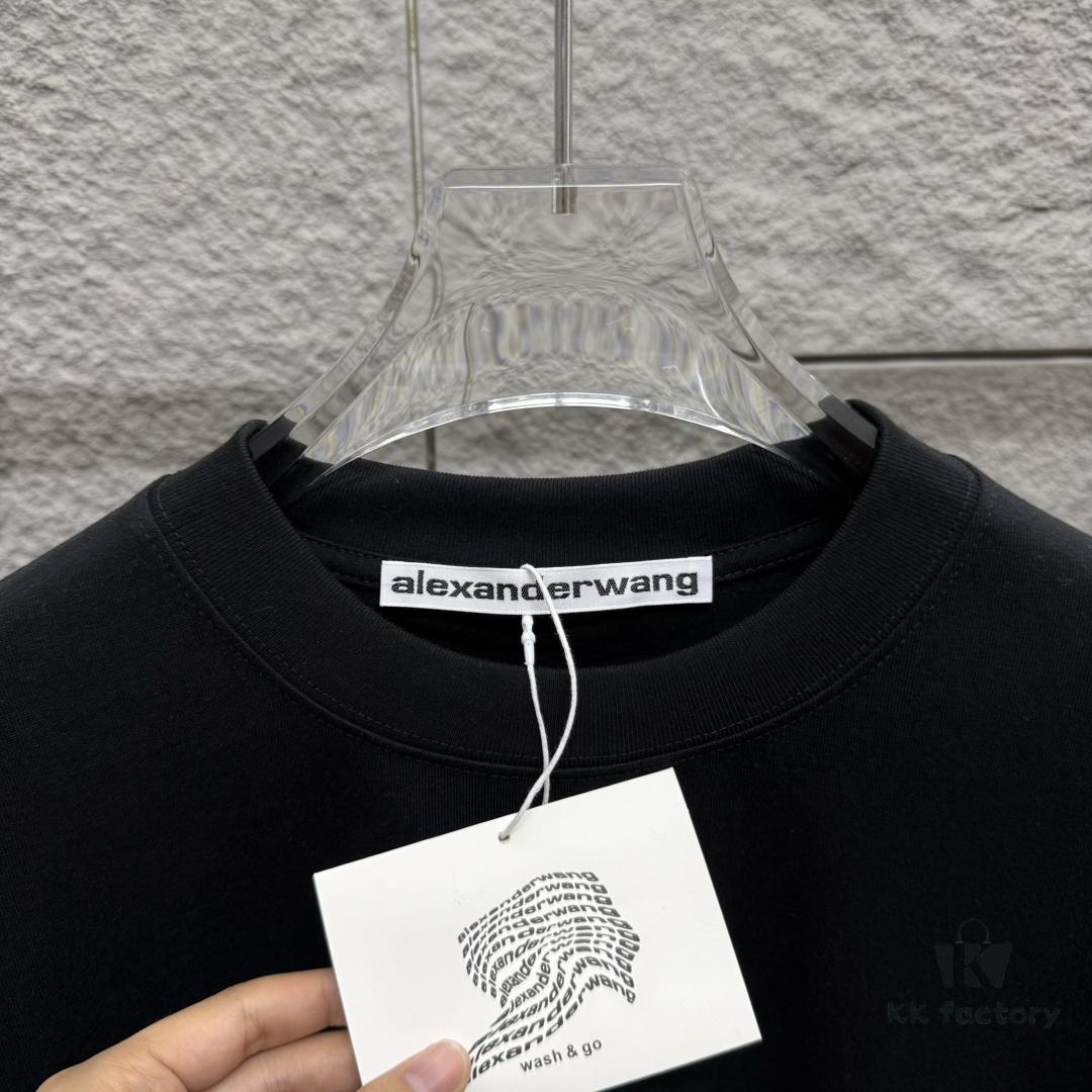 6931a53fccd8ab3d7af998e2 Alexander Wang 2025 Spring/Summer New Arrival Short Sleeve T-Shirt with Pink 'Wang' Silicone Print on Front and Back, Made of Custom Dual-Yarn Plain Weave Cotton 300 Fabric, Unisex Design