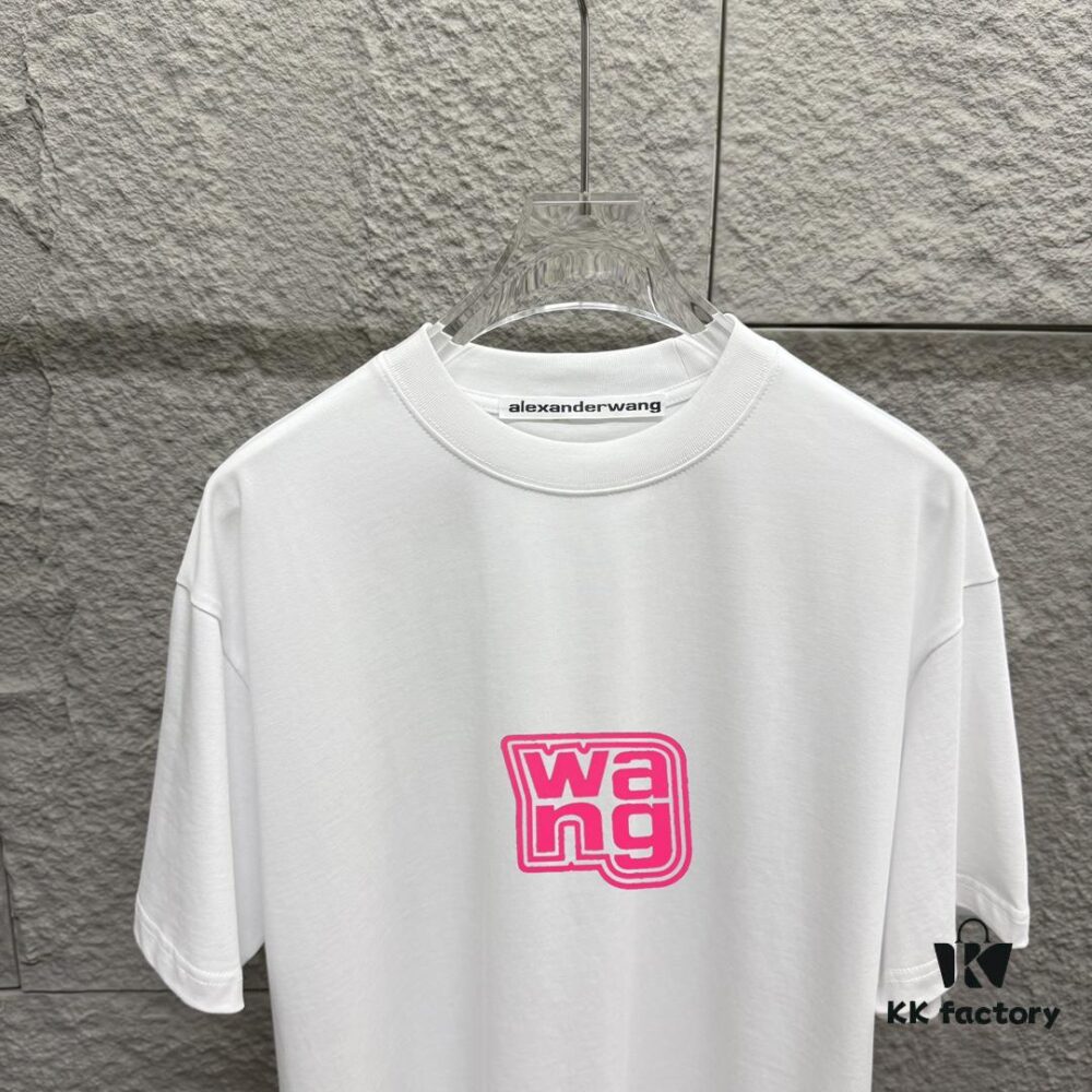 6931a53fccd8ab3d7af998e5 Alexander Wang 2025 Spring/Summer New Arrival Short Sleeve T-Shirt with Pink 'Wang' Silicone Print on Front and Back, Made of Custom Double Gauze Plain Cotton 300 Fabric, Unisex Design