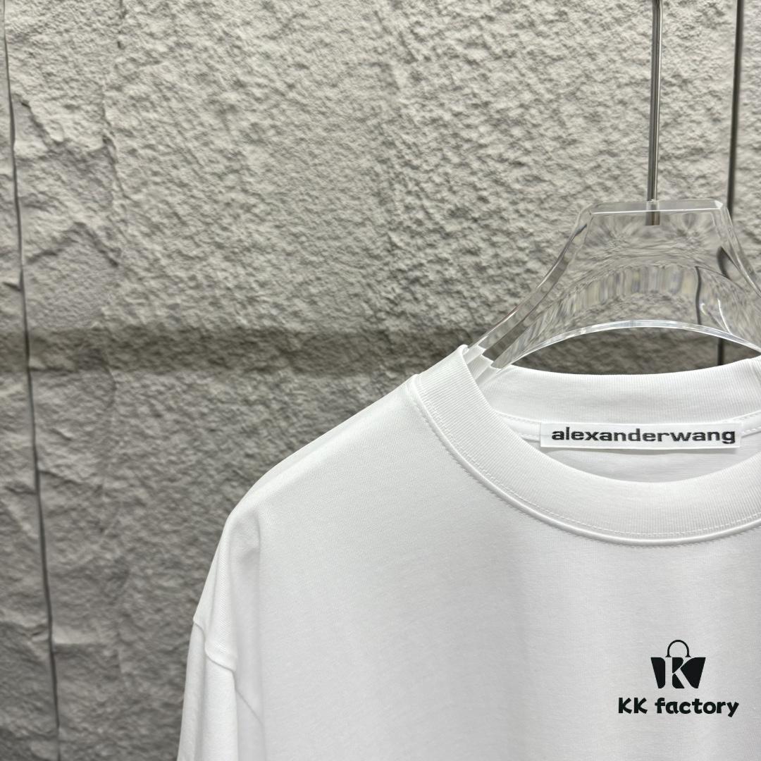 6931a53fccd8ab3d7af998ea Alexander Wang 2025 Spring/Summer New Arrival Short Sleeve T-Shirt with Pink 'Wang' Silicone Print on Front and Back, Made of Custom Double Gauze Plain Cotton 300 Fabric, Unisex Design
