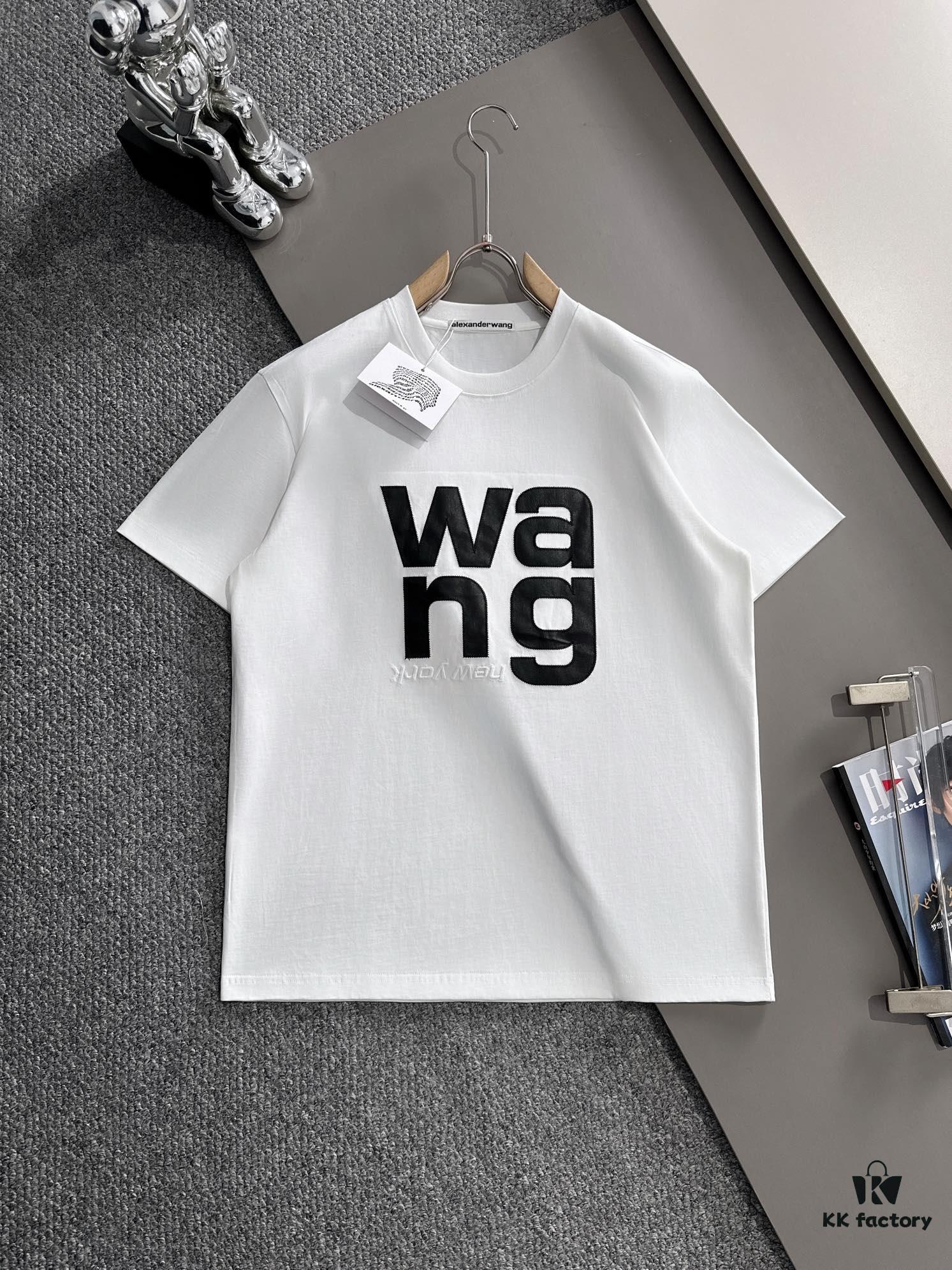 ALEXANDER WANG 2025 New Arrival Lambskin Panel Letter Logo Unisex Short Sleeve T-Shirt