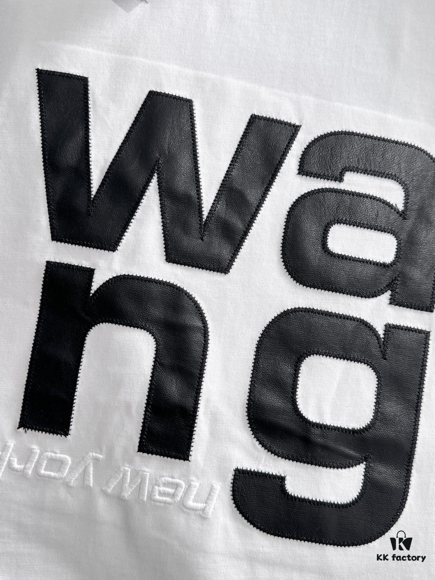 ALEXANDER WANG 2025 New Arrival Lambskin Panel Letter Logo Unisex Short Sleeve T-Shirt